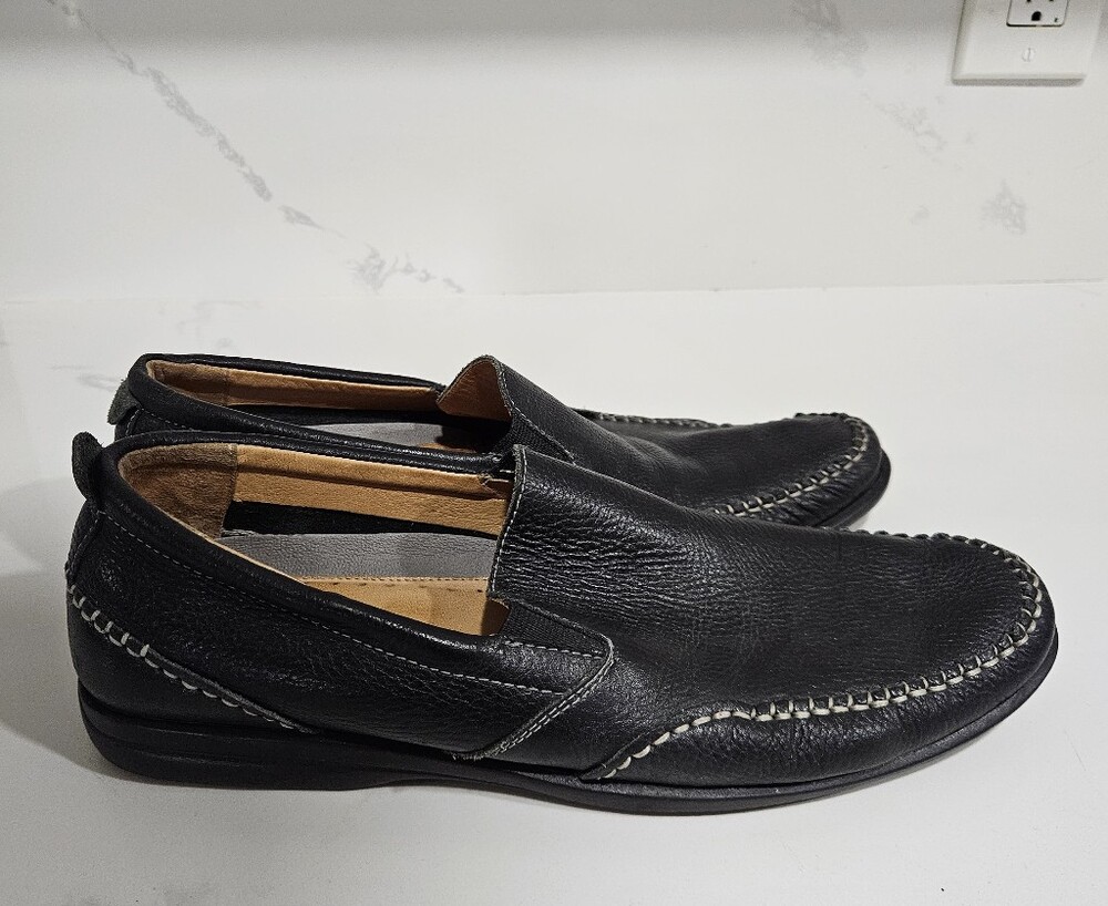 J Murphy By Johnston & Murphy Mens Cort Leather Loafers Black Whipstitch Sz 10 M